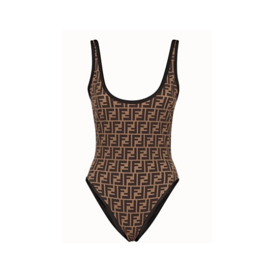 Non-authentic brand, new swimsuit, brown and black